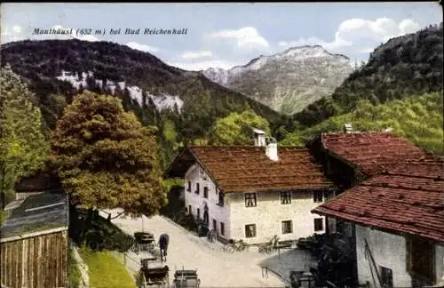 Ak Weißbach an der Alpenstraße Schneizlreuth Oberbayern, Straßenpartie am Mauthäusl, Kutschen