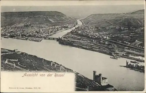 Ak Rüdesheim am Rhein, Blick von der Rossel, Bingen