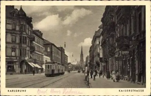 Ak Karlsruhe in Baden, Kaiserstraße, Straßenbahn, Cigarrengeschäft