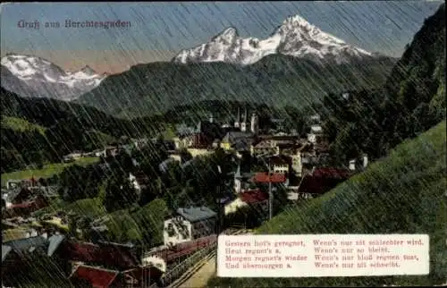 Ak Berchtesgaden in Oberbayern, Panorama, Watzmann, Regen, Spruch