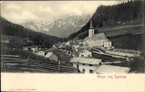 Ak Ramsau im Berchtesgadener Land Oberbayern, Kirche, Panorama