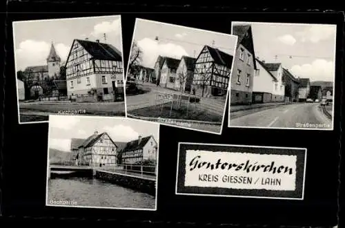 Ak Gonterskirchen Laubach in Hessen, Kirche, Straßenpartie, Bach, Fachwerkhäuser
