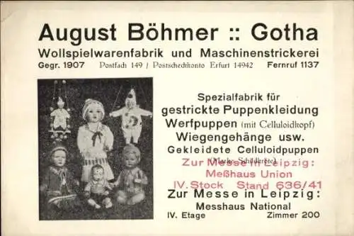 Ak Gotha Thüringen, August Böhmer, Wollspielwarenfabrik, Maschinenstrickerei