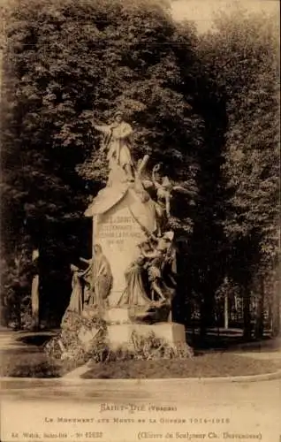 Ak Saint Dié des Vosges, Le Monument aux Morts de la Guerre 1914-1918