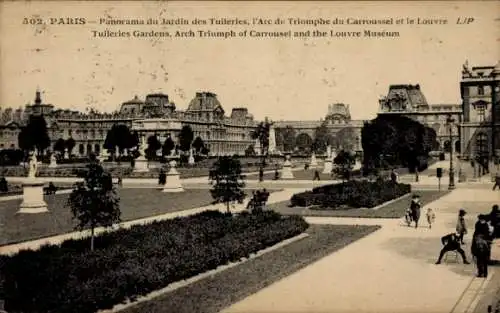 Ak Paris I Louvre, Jardin des Tuileries, Arc de Triomphe du Carroussel, Louvre Museum