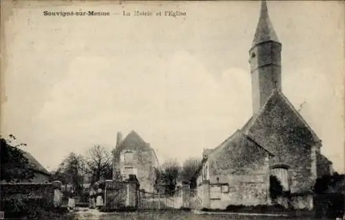 Ak Souvigne Indre et Loire, Rathaus, Kirche