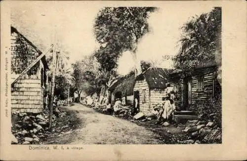 Ak Dominica British West Indies Karibik, Dorfpartie