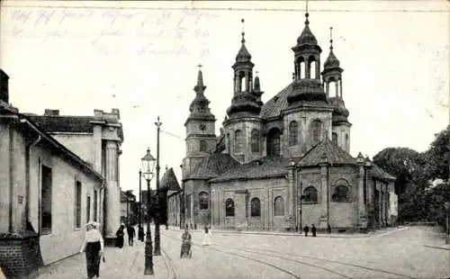 Ak Poznań Posen, Blick auf den Dom, Weggabelung, Gleise