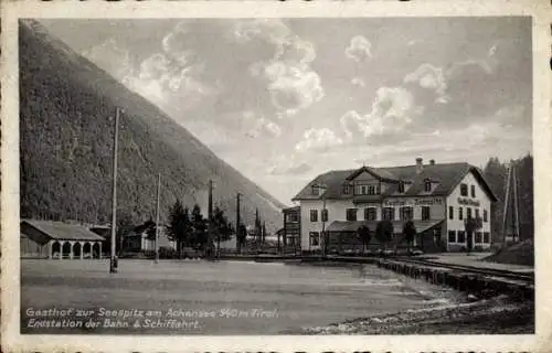 Ak Achensee Tirol, Gasthof zur Seespitz, Endstation der Bahn und Schifffahrt