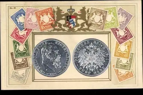 Präge Briefmarken Wappen Litho Münzen, Zwei Mark, Prinzregent Luitpold von Bayern