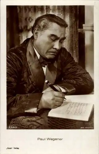 Ak Schauspieler Paul Wegener, Portrait mit Füller und Buch, Ross Verlag Nr. 3351/1, Autogramm