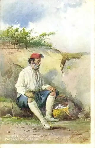 Künstler Ak Korfu Griechenland, Bauer von Korfu