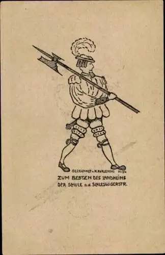 Künstler Ak Gardesoldat in Uniform, Landheim der Schule an der Schleswigerstraße