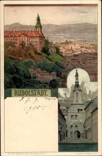 Litho Rudolstadt in Thüringen, Stadtpanorama, Ratskeller