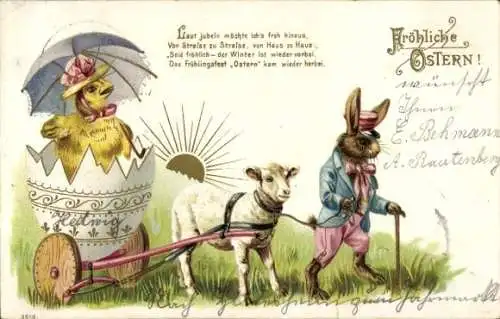 Künstler Litho Ostern, Osterhase, Schaf, Küken