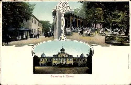 Ak Belvedere Weimar, Schloss, Gasthof, Innenansicht und Außenansicht