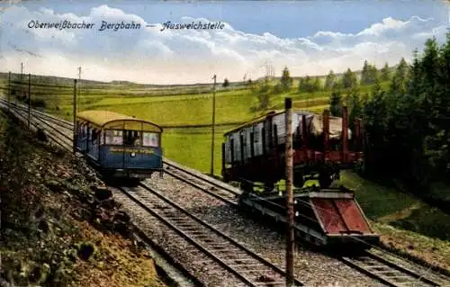 Ak Oberweißbach in Thüringen, Bergbahn, Ausweichstelle