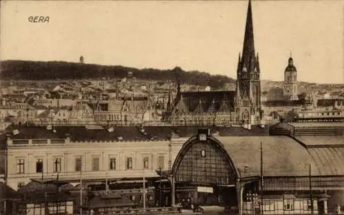 Ak Gera in Thüringen, Bahnhof, Panorama, Kirche