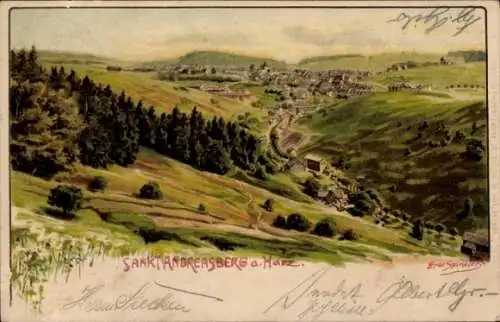 Künstler Litho Spindler, Erwin, Sankt Andreasberg Braunlage im Oberharz, Gesamtansicht