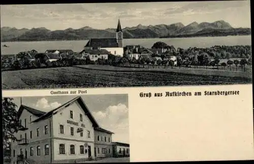 Ak Aufkirchen Berg am Starnberger See Oberbayern, Gesamtansicht, Gasthaus zur Post