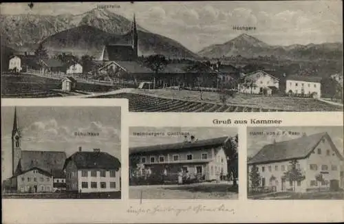 Ak Amerang in Oberbayern, Kammer, Schulhaus, Helmbergers Gasthaus, Geschäft von J. Rasp