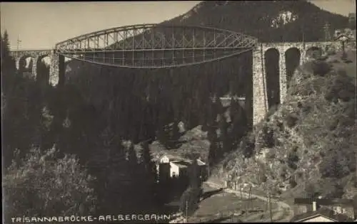 Ak Tobadill Tirol, Schloss Wiesberg, Trisanna Viadukt, Arlbergbahn