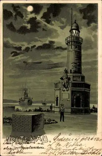 Mondschein Litho Holtenau Kiel, Leuchtturm