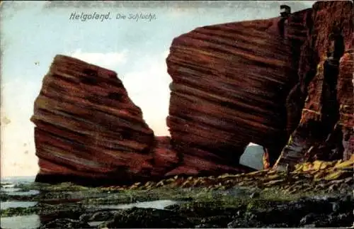 Ak Nordseeinsel Helgoland, Die Schlucht