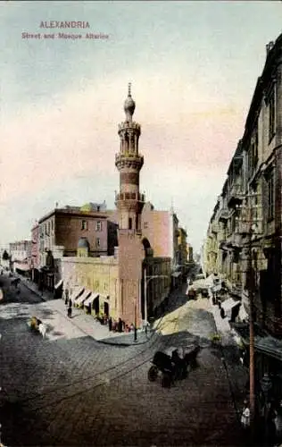 Ak Alexandria Ägypten, Street and Mosque Attarine, Rue Attarine