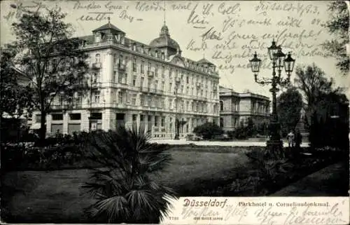 Ak Düsseldorf am Rhein, Parkhotel, Corneliusdenkmal