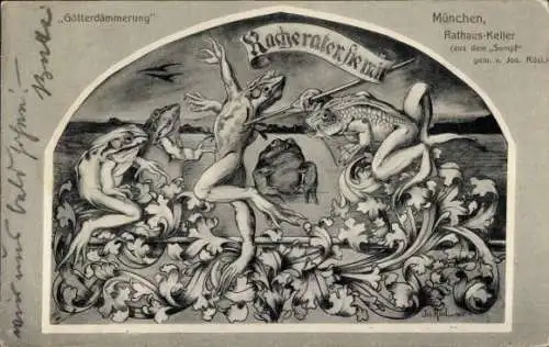 Ak München, Rathaus-Keller, Götterdämmerung, Gemälde, Wandbild