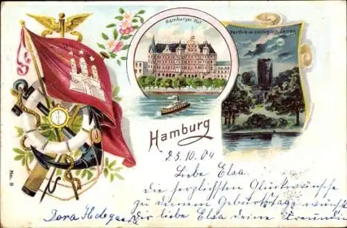 Wappen Litho Hamburg Mitte Altstadt, Hotel Hamburger Hof, Zoologischer Garten