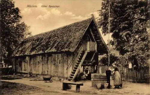 Ak Müden an der Örtze Faßberg Lüneburger Heide, Alte Speicher, Brunnen