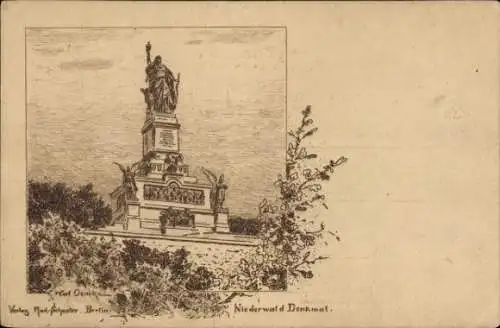 Künstler Ak Rüdesheim am Rhein, Niederwald Nationaldenkmal