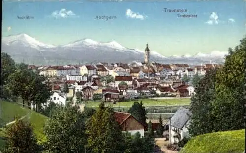 Ak Traunstein in Oberbayern, Totalansicht, Hochfelln, Hochgern