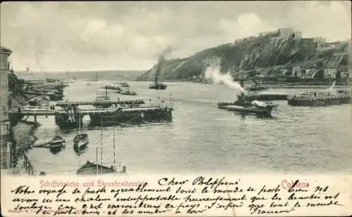 Ak Ehrenbreitstein Koblenz am Rhein, Schiffsbrücke, Dampfer