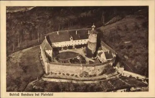 Ak Sandsee Pleinfeld in Mittelfranken, Schloss Sandsee, Fliegeraufnahme