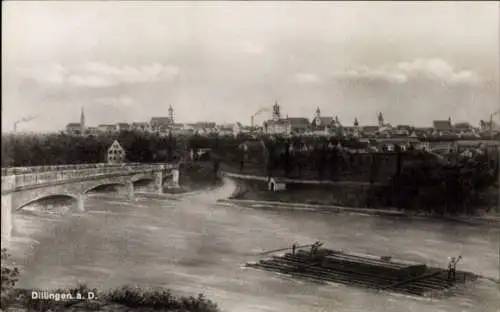 Ak Dillingen an der Donau, Teilansicht, Brücke, Floß