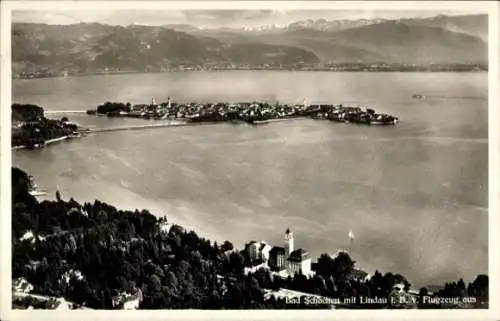 Ak Bad Schachen Lindau in Bodensee Schwaben, Fliegeraufnahme, Panorama