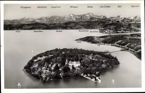 Ak Insel Mainau im Bodensee, Säntis, Altmann, Furgelfirst, Egg, Hohe Kasten, Glörnisch, Tödi