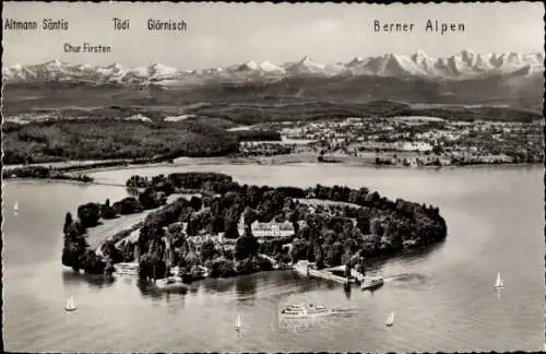 Ak Insel Mainau im Bodensee, Panorama, Berner Alpen, Chur Firsten, Altmann Säntis, Glärnisch, Tödi