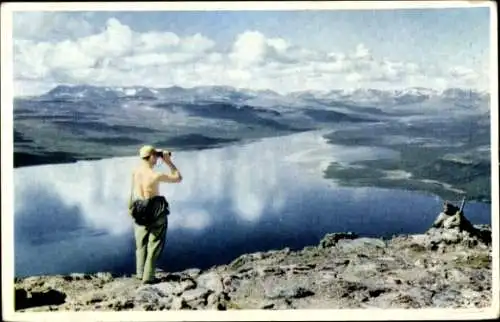 Ak Lappland Finnland, Landschaftspanorama vom Berggipfel aus