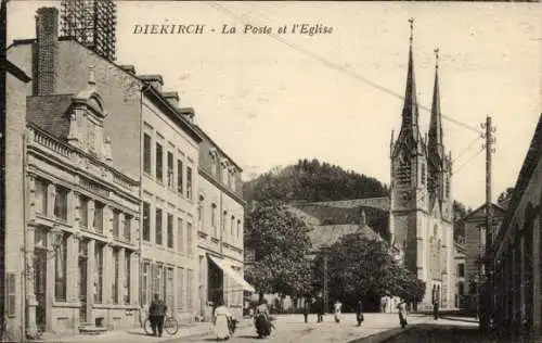 Ak Diekirch Luxemburg, Post und Kirche