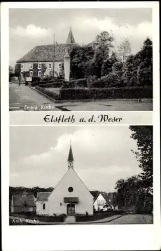 Ak Elsfleth an der Unterweser, evangelische und katholische Kirche