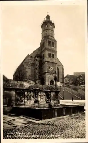 Ak Schwäbisch Hall in Württemberg, St. Michaelskirche, Marktbrunnen