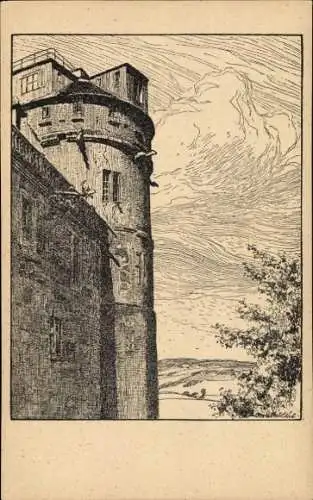 Künstler Ak Ubbelohde, Otto, Tübingen am Neckar, Sternwartenturm auf dem Schloss