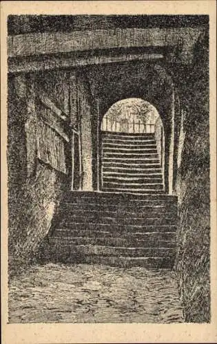 Künstler Ak Ubbelohde, Otto, Tübingen am Neckar, Treppe im Haspelturm