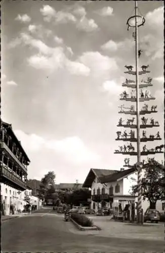 Ak Marquartstein in Oberbayern, Maibaum, Hotel Alpenrose