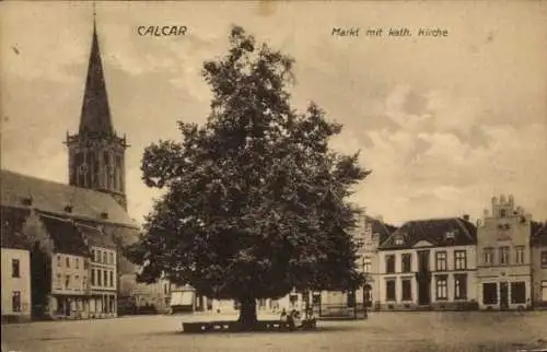 Ak Kalkar am Niederrhein, Markt mit katholischer Kirche