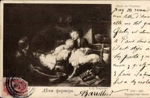 Künstler Ak Fragonard, J. H., Kinder, Baby, Hund, Familie